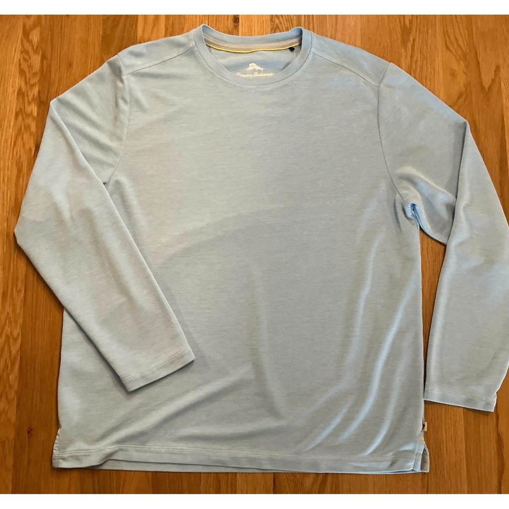 Tommy Bahama Shoreline Surf Tee LS Blue Tencel Blend Pullover Shirt Men M Fits L
